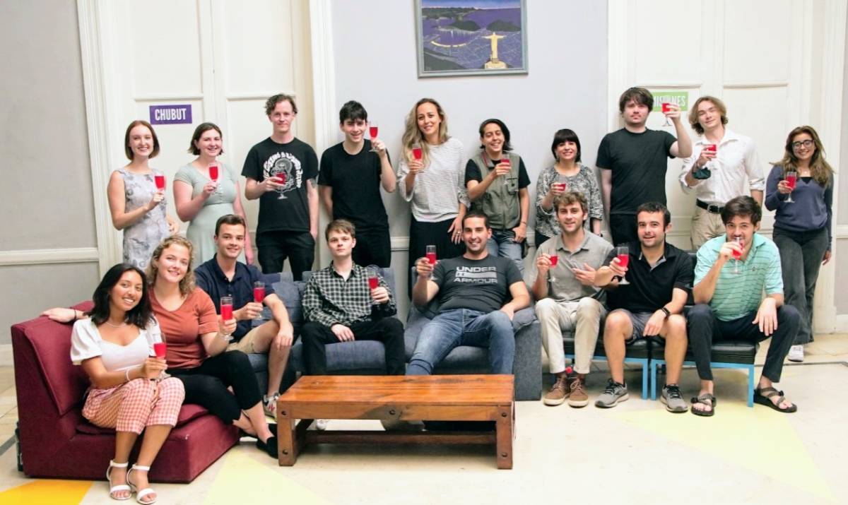 students doing a toast