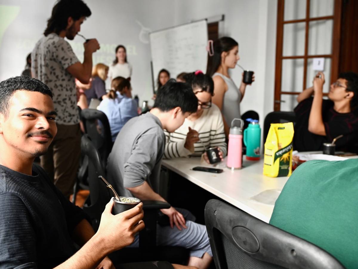 Students drinking mate