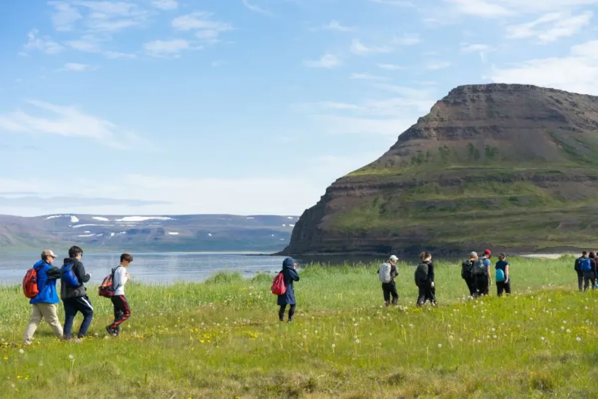 Students hike in Iceland