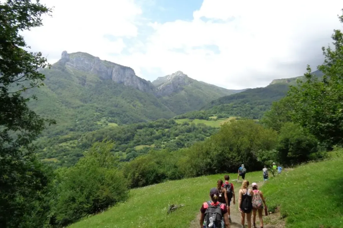 Students hike in the mountains