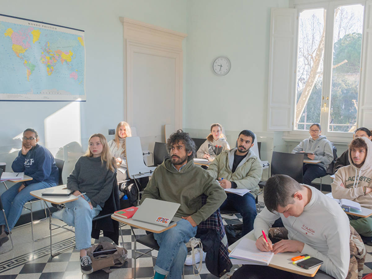 Students listening to an International Affairs lecture in class