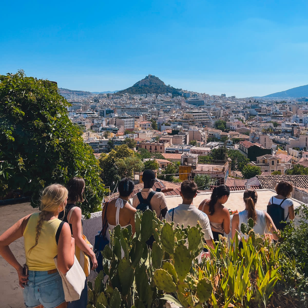 students looking at architecture in Athens
