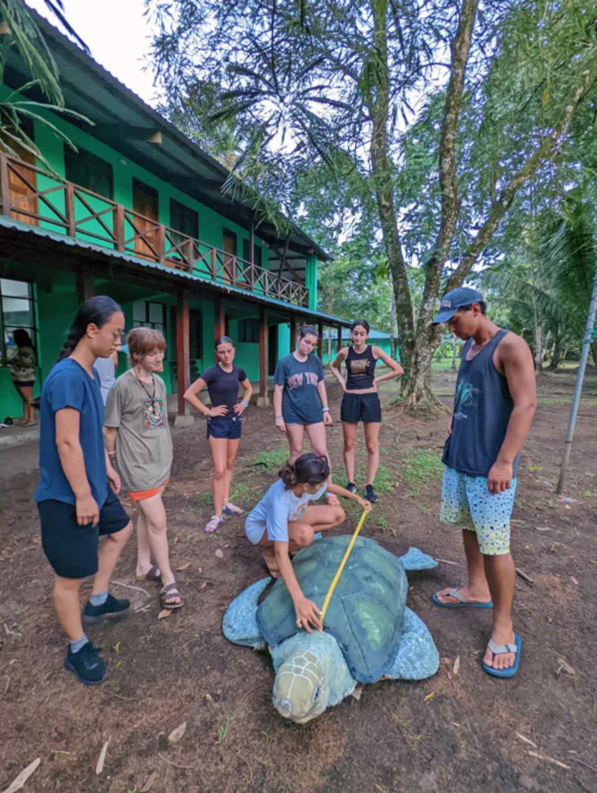 Students measure turtle Costa Rica