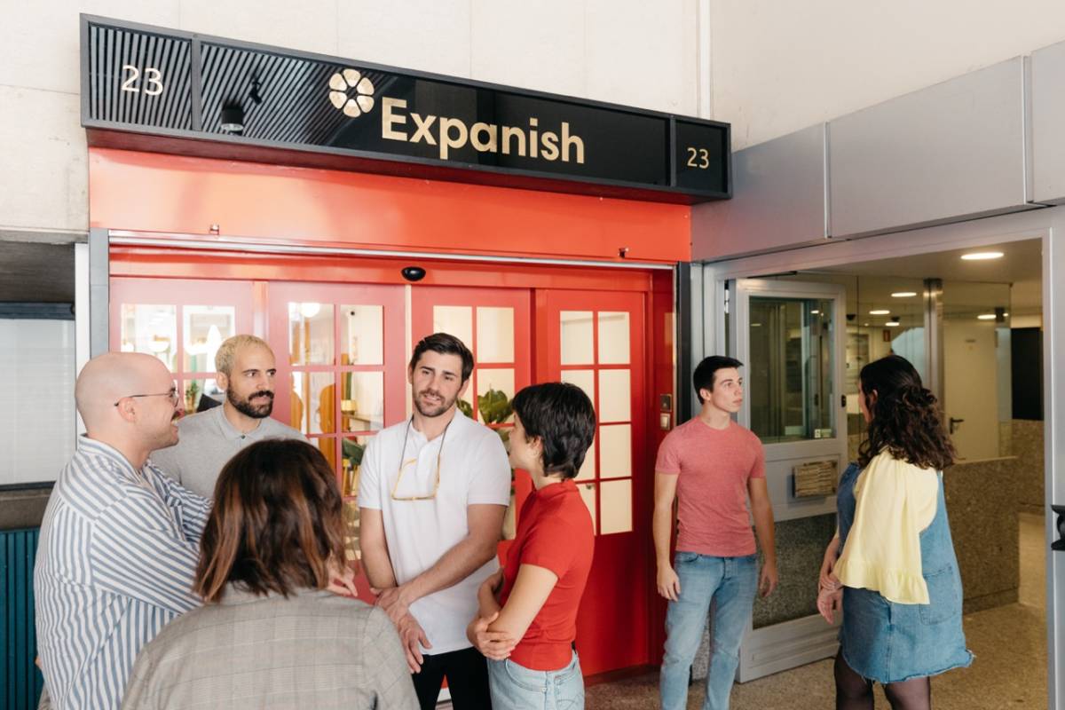 students outside expanish building