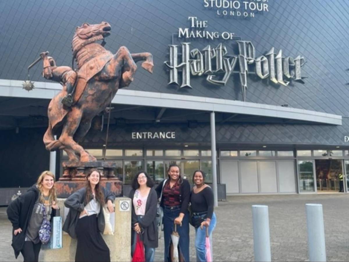 Students outside Warner Bros. Studio Tour London – The Making of Harry Potter.
