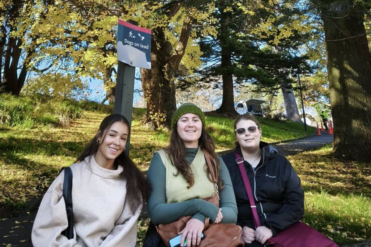 Students posing in park in Auckland
