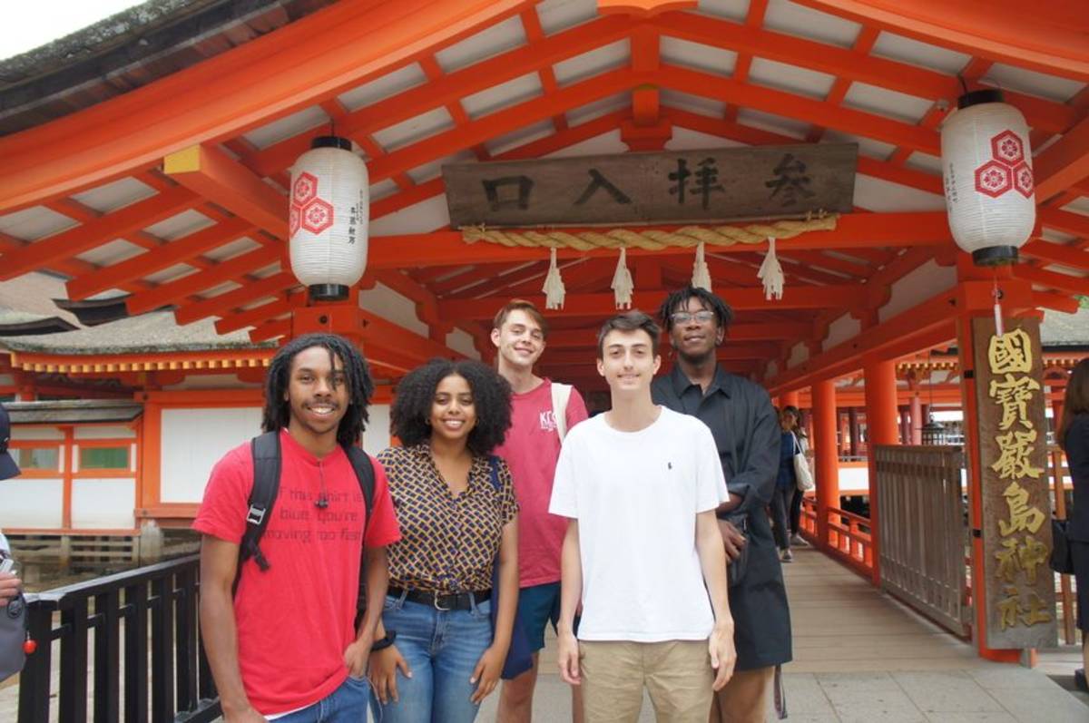 Students visiting a temple in Tokyo