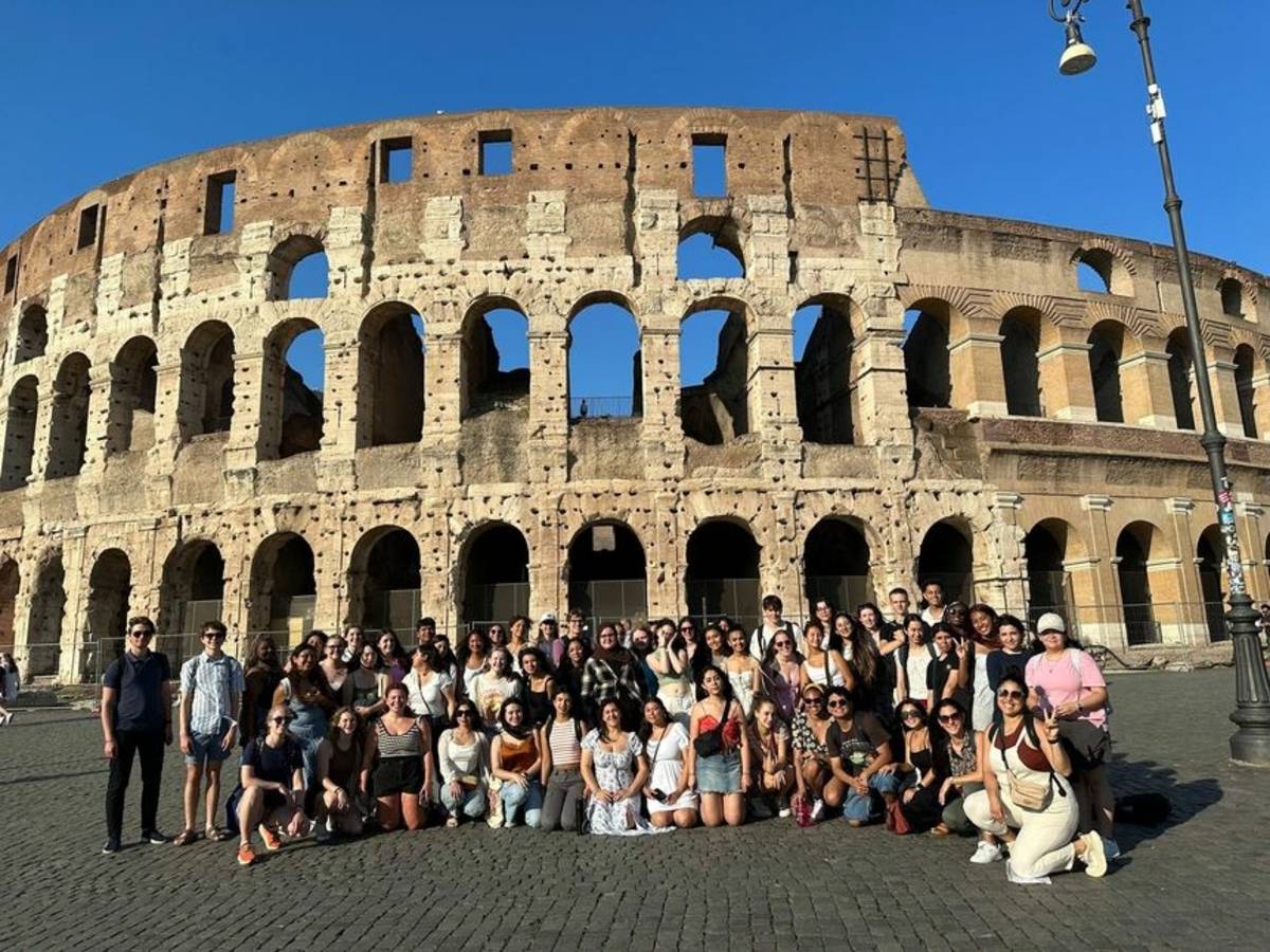 Students visiting ancient Roman ruins