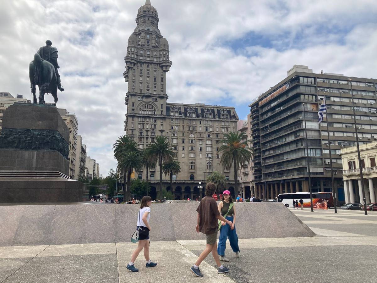 Students walking through a plaza