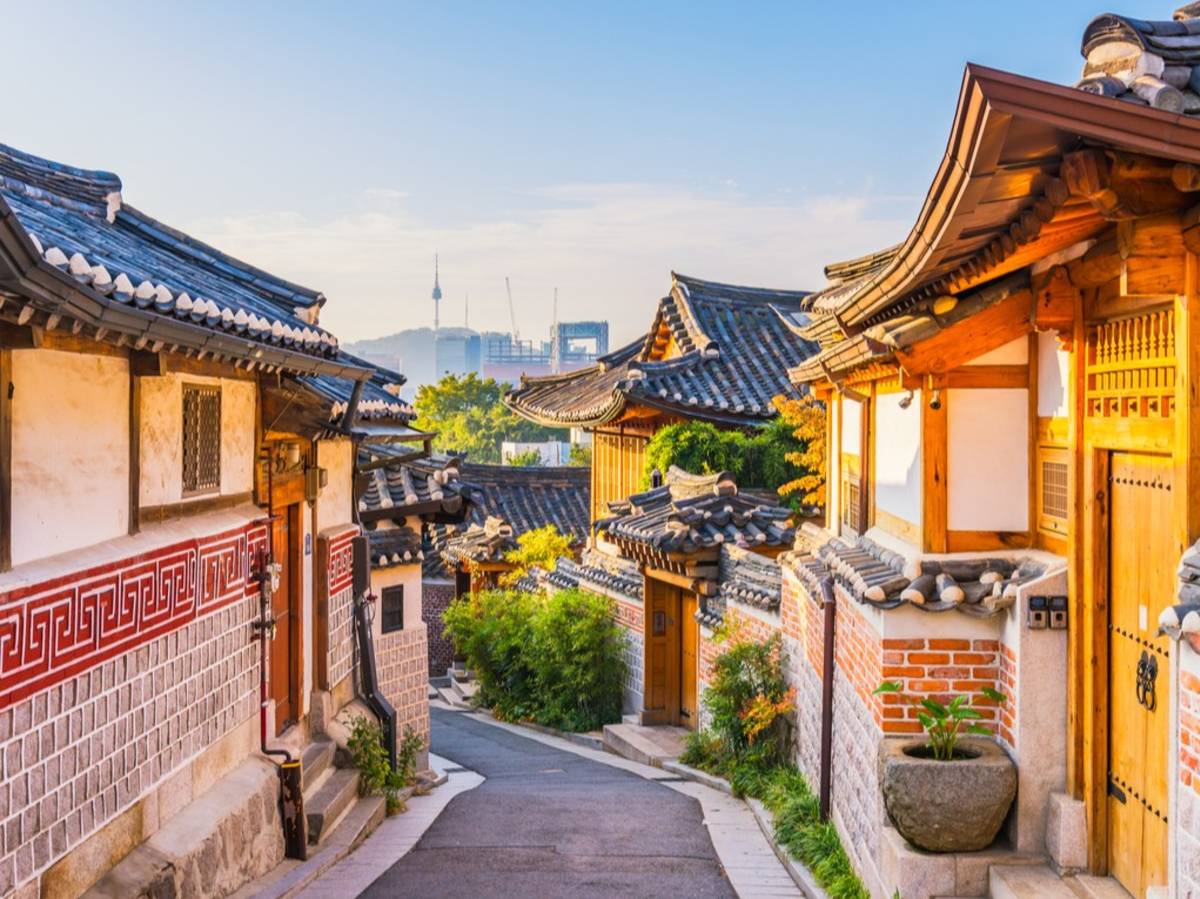Sunrise of Bukchon Hanok Village in Seoul, South Korea