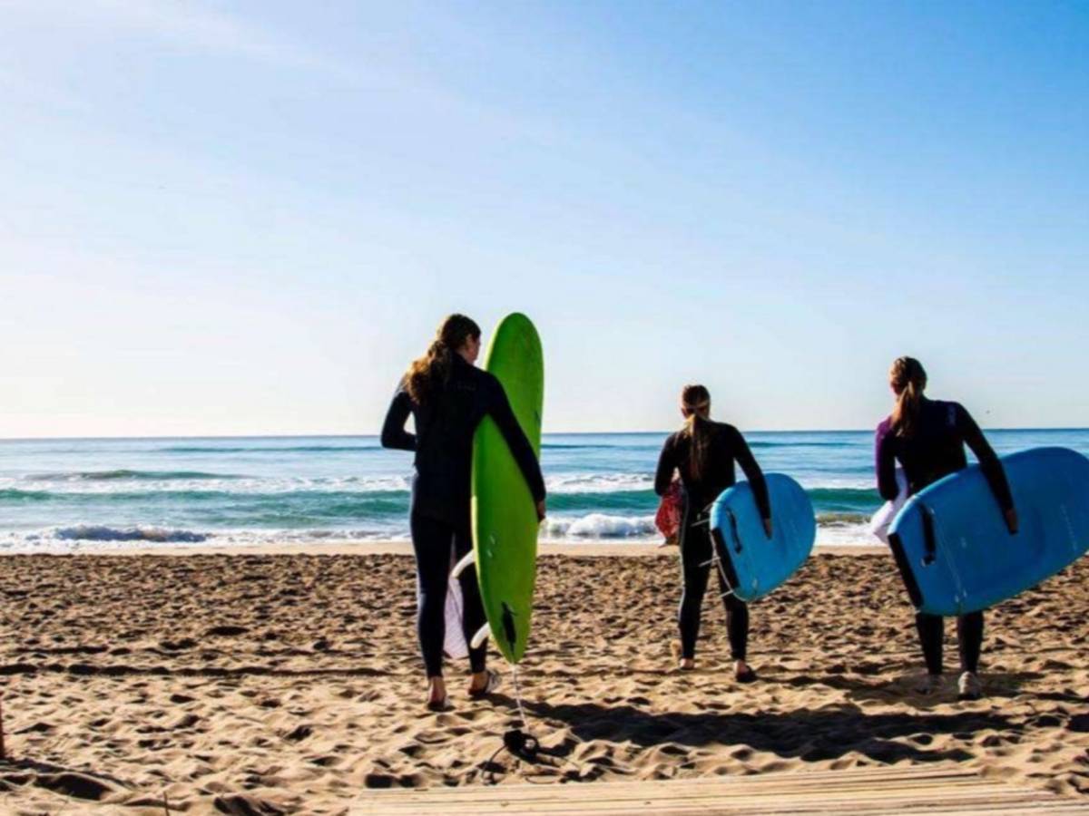 Taking surf lessons on the Mediterranean in Barcelona, Spain.