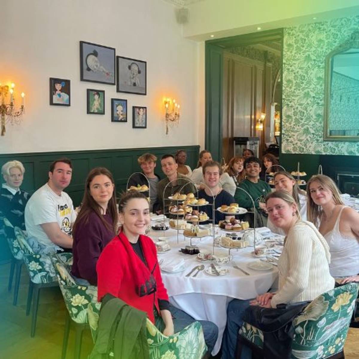 The Intern Group interns having afternoon tea in London.