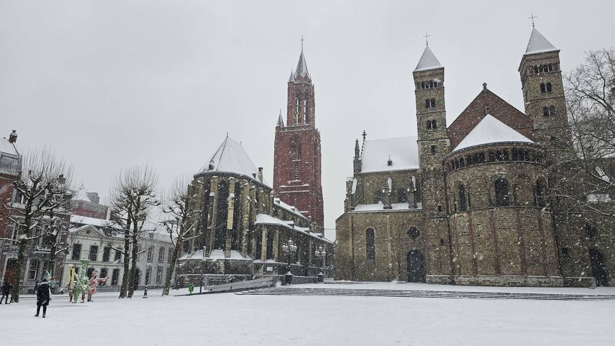 The Vrijthof square covered in a blanket of snow in winter