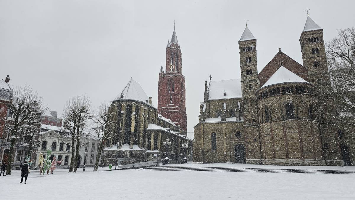 The Vrijthof square covered in a blanket of snow in winter