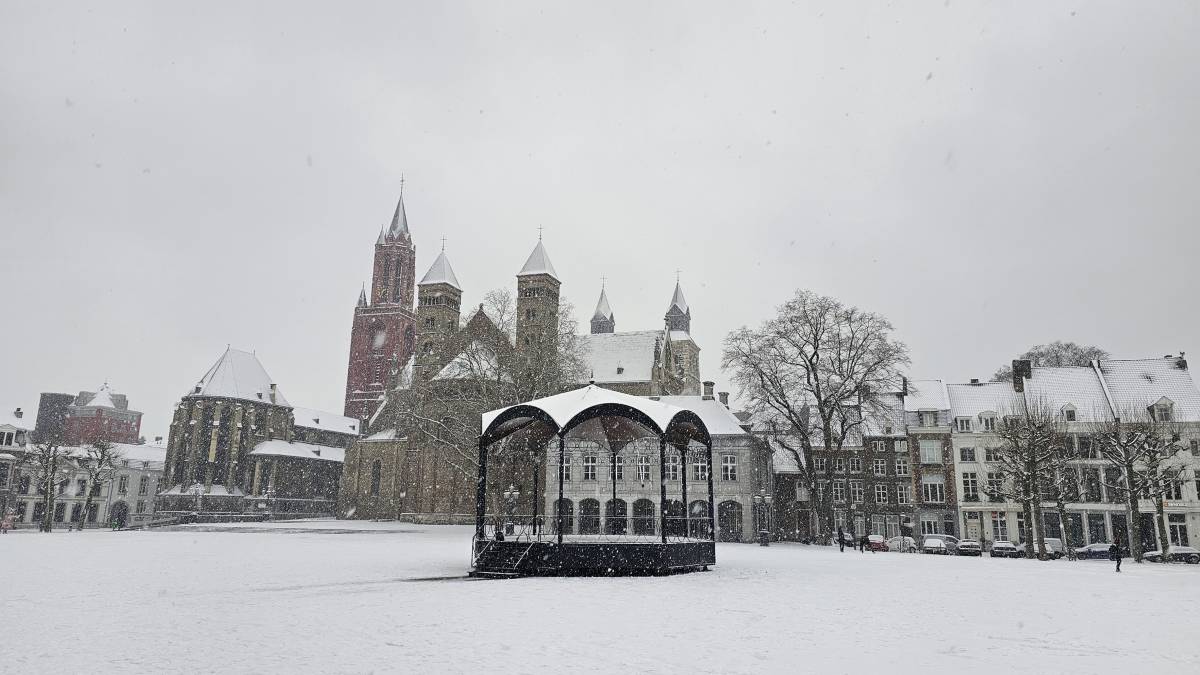 The Vrijthof square in Maastricht on a snowy day in winter