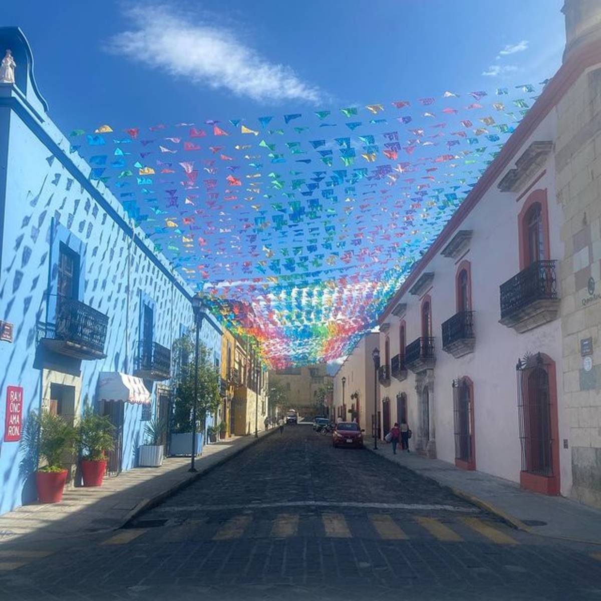 Traditional building in Mexico featuring colorful architecture and cultural design elements.