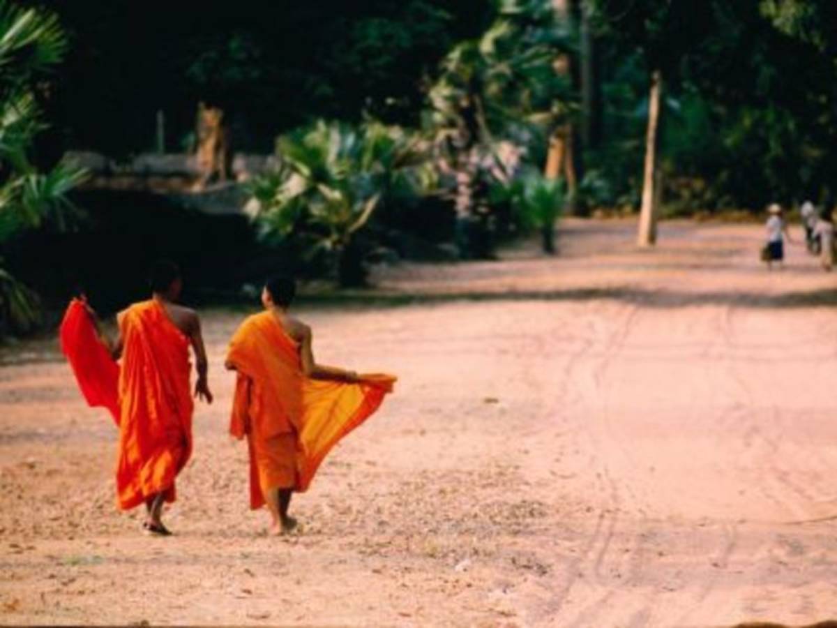 two young monks walking