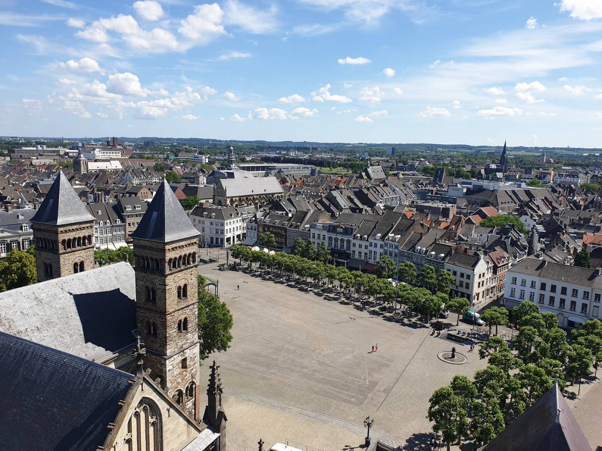 View of the Vrijthof square in Maastricht from the St. John's tower