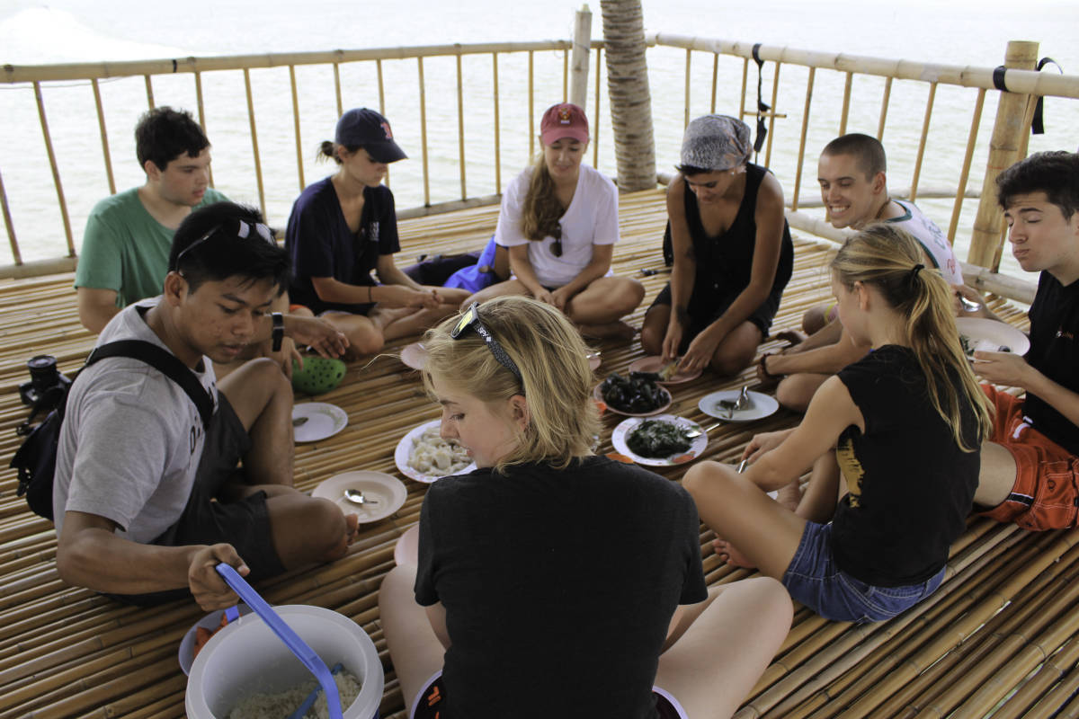 Participants having a meal