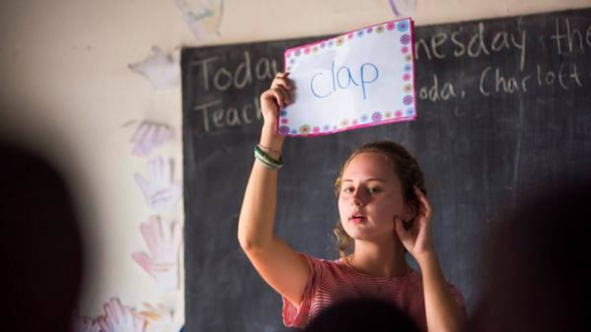 volunteer teaching children in Madagascar