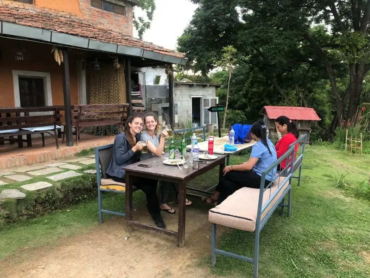 Volunteers in Nepal having lunch together