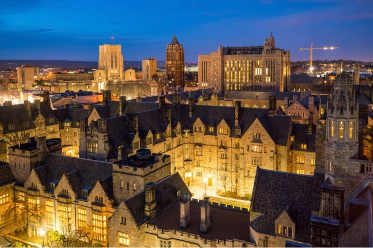 Yale campus at night