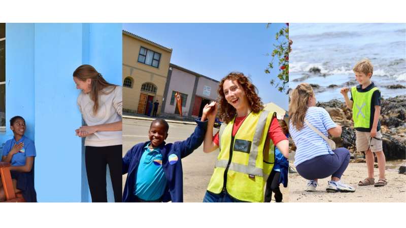 A collage of staff connecting with students.