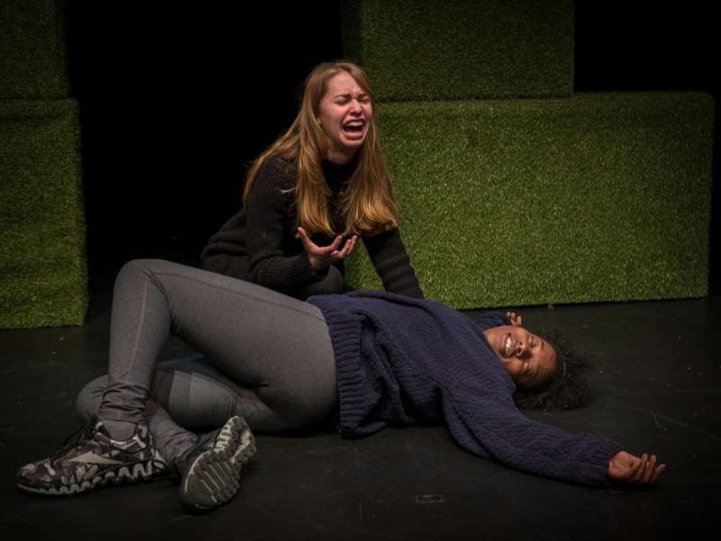 A dramatic scene of two students acting in their Gaiety School program