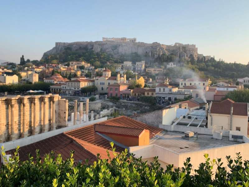 A view of the Acropolis looking over Athens, Greece.
