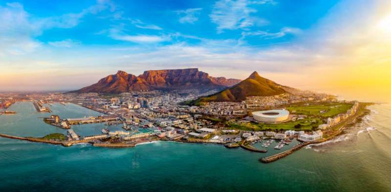 An overhead shot of Cape Town's coast.