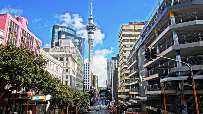 Auckland sky tower and city streets