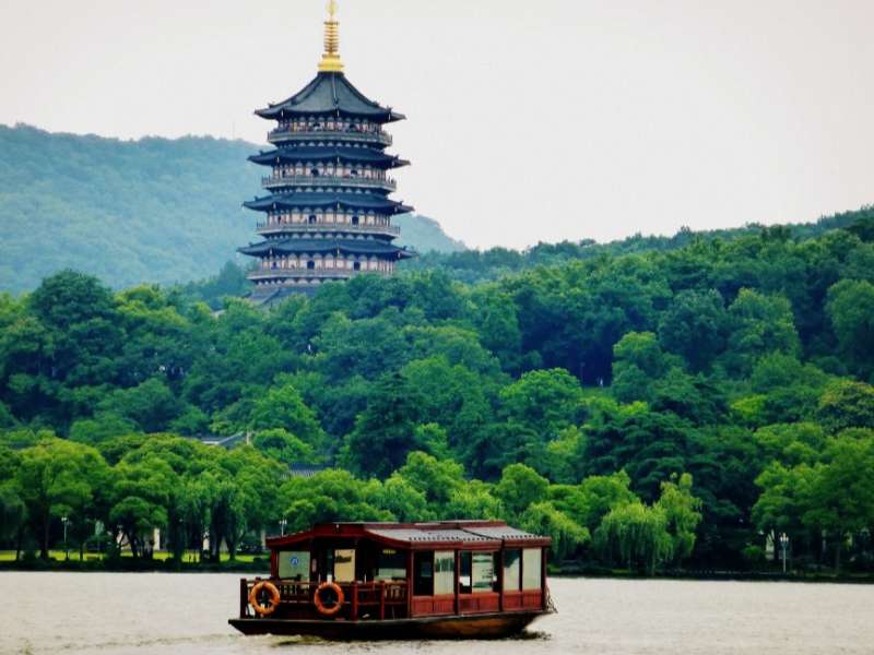 Boat on river near a tower in Shanghai