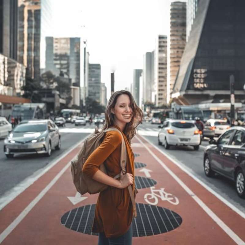 girl crossing the street