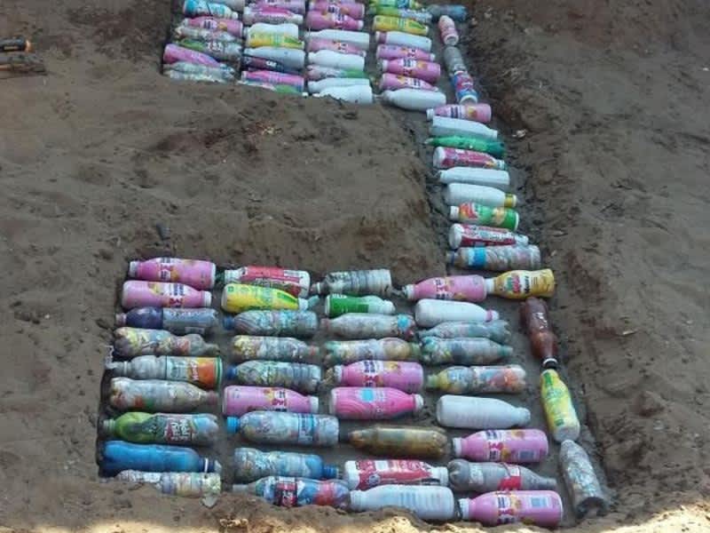 bricks from plastics laid down