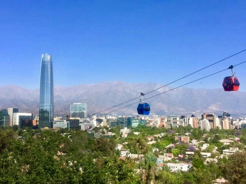 cable cars going to and from the Andes mountaintops from downtown