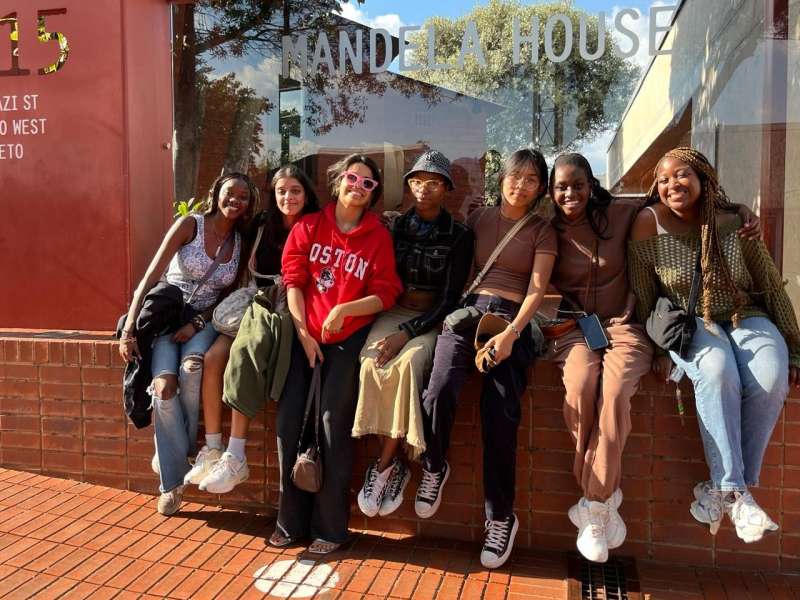 cape town students smile in front of mandela house