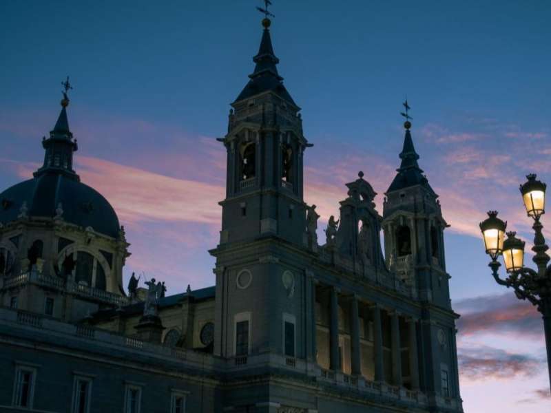 Catedral Almudena at sunset in Madrid
