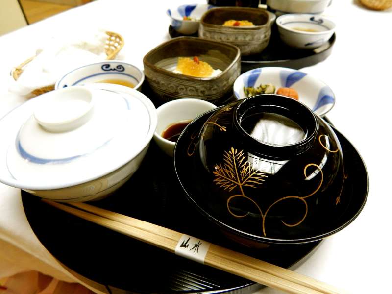 Cups of food and soy sauce