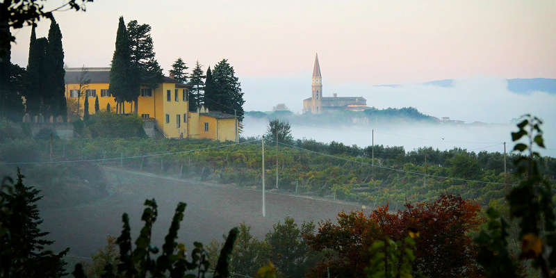 Distance shot of the Villa and Tuscan landscape