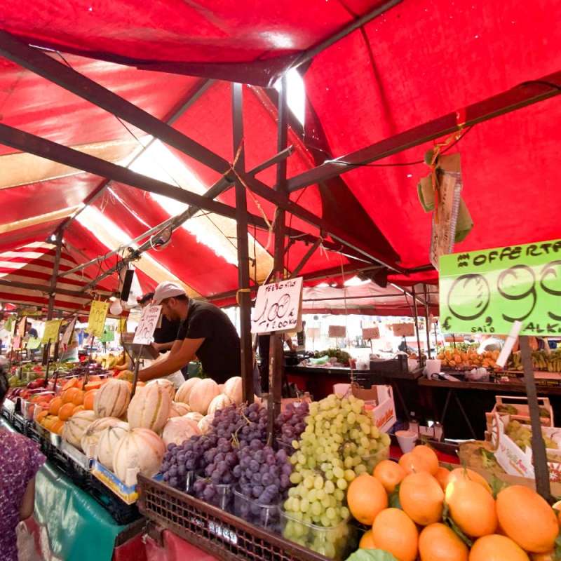 Fruits and vegetables at a farmer's market.