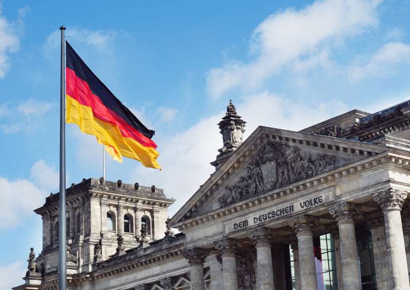 German flag and building