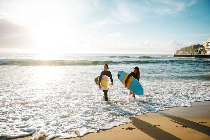 Girls surfing in Sydney