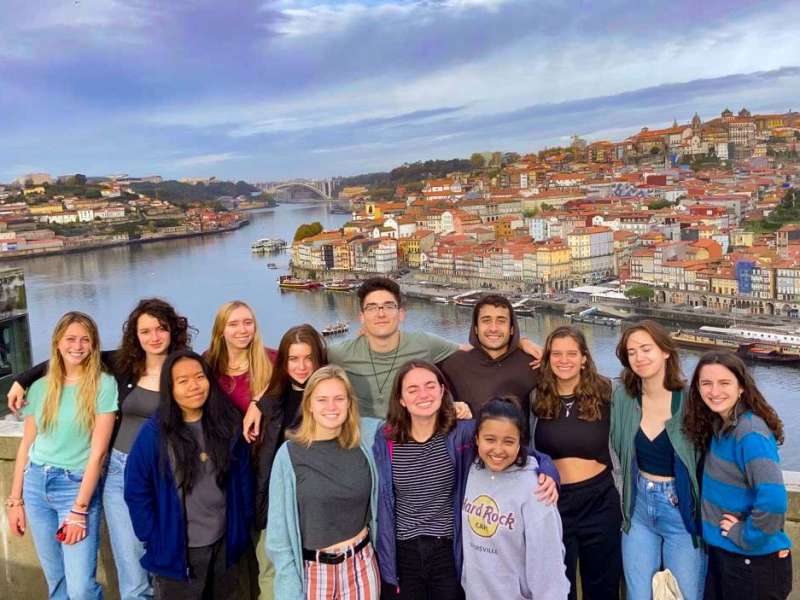 Group of students pose for a photo in Portugal