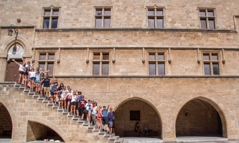 Group of Students Visiting a Historic European Landmark
