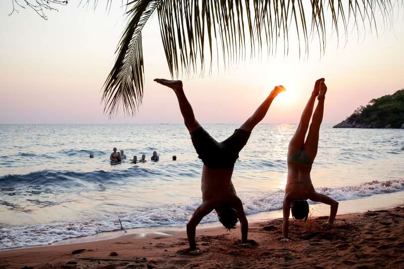 Handstands on the beach in Tanzania