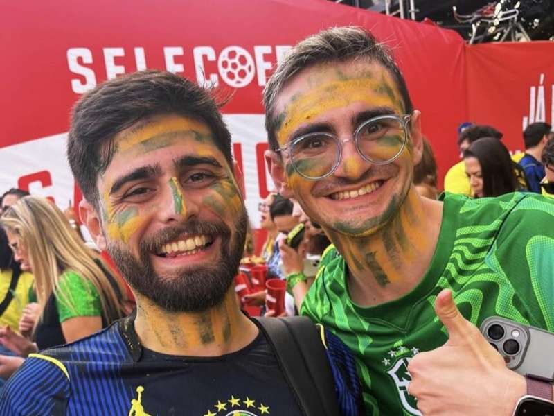 High school students celebrating soccer in Sao Paulo