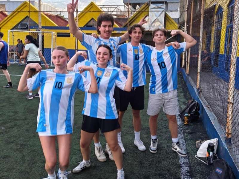 High school students in soccer jerseys studying abroad in Buenos Aires