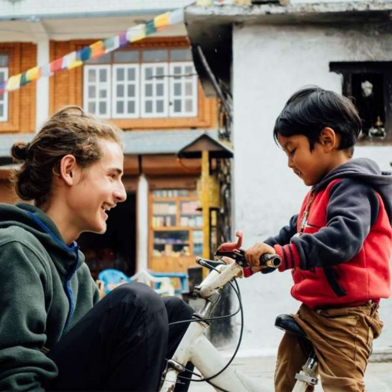 learning to drum in Nepal Himalayas