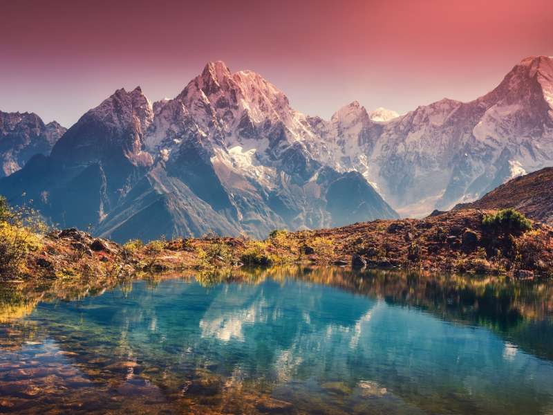 Himalayas at sunset
