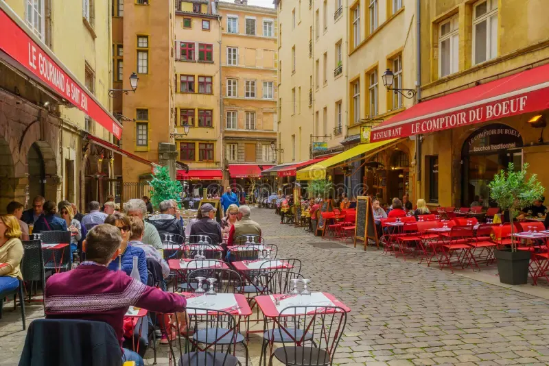 Historic old town in Lyon France with cobbled streets and colourful buildings, cultural hub for TEFL teachers
